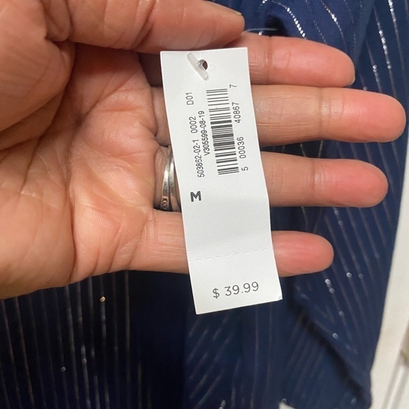 Women Medium Old Navy Long Sleeve Top Blue with Shiny Silver Stripes V-neck - Picture 10 of 10